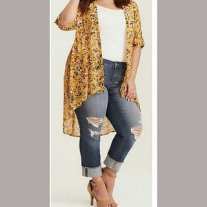 Torrid 1x Yellow Floral Chiffon High/Low Tunic Top